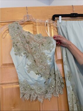 Mandalay Aqua One shoulder Embellished Set